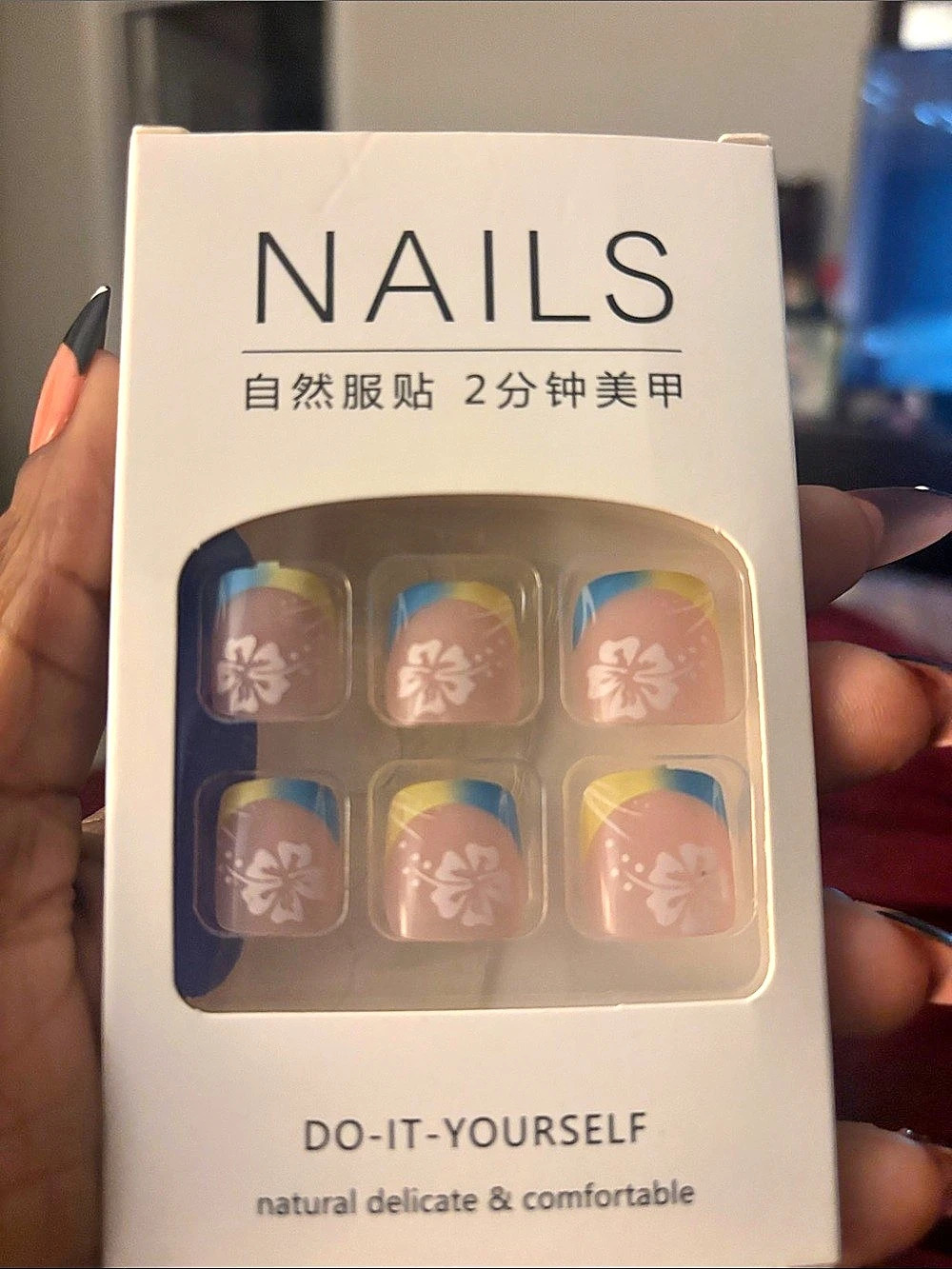Floral Pink & Blue Press-On Nails NWT